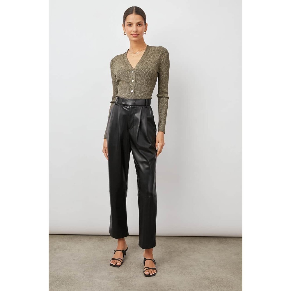 NWT RAILS JO TROUSERS‎ BLACK Faux Leather Size 2 High Waist Pleated Chic Sexy